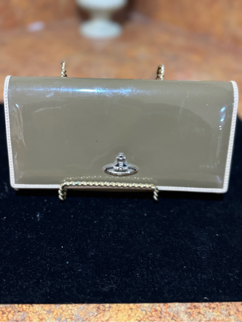 Vivienne Westwood Taupe Patent Leather Wallet/Clutch with Cream Trim